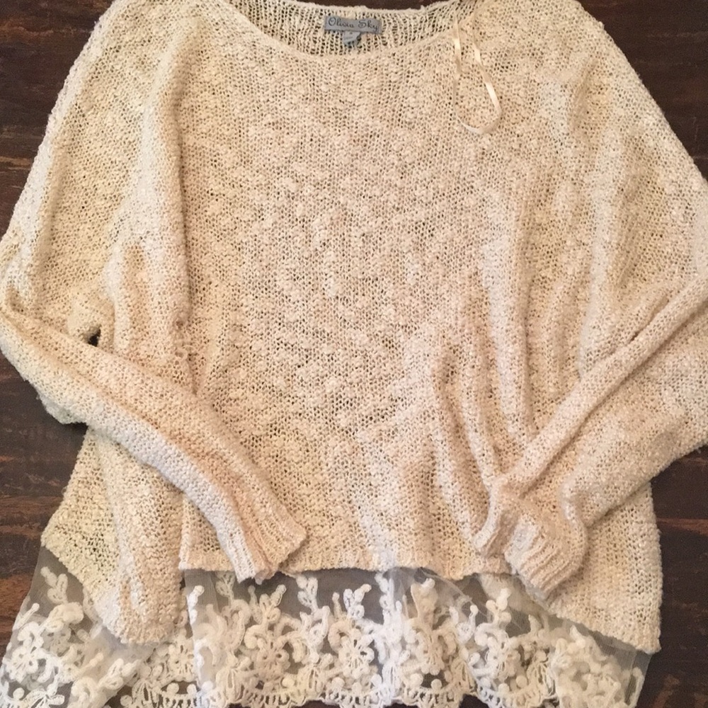 Knit sweater with lace detail